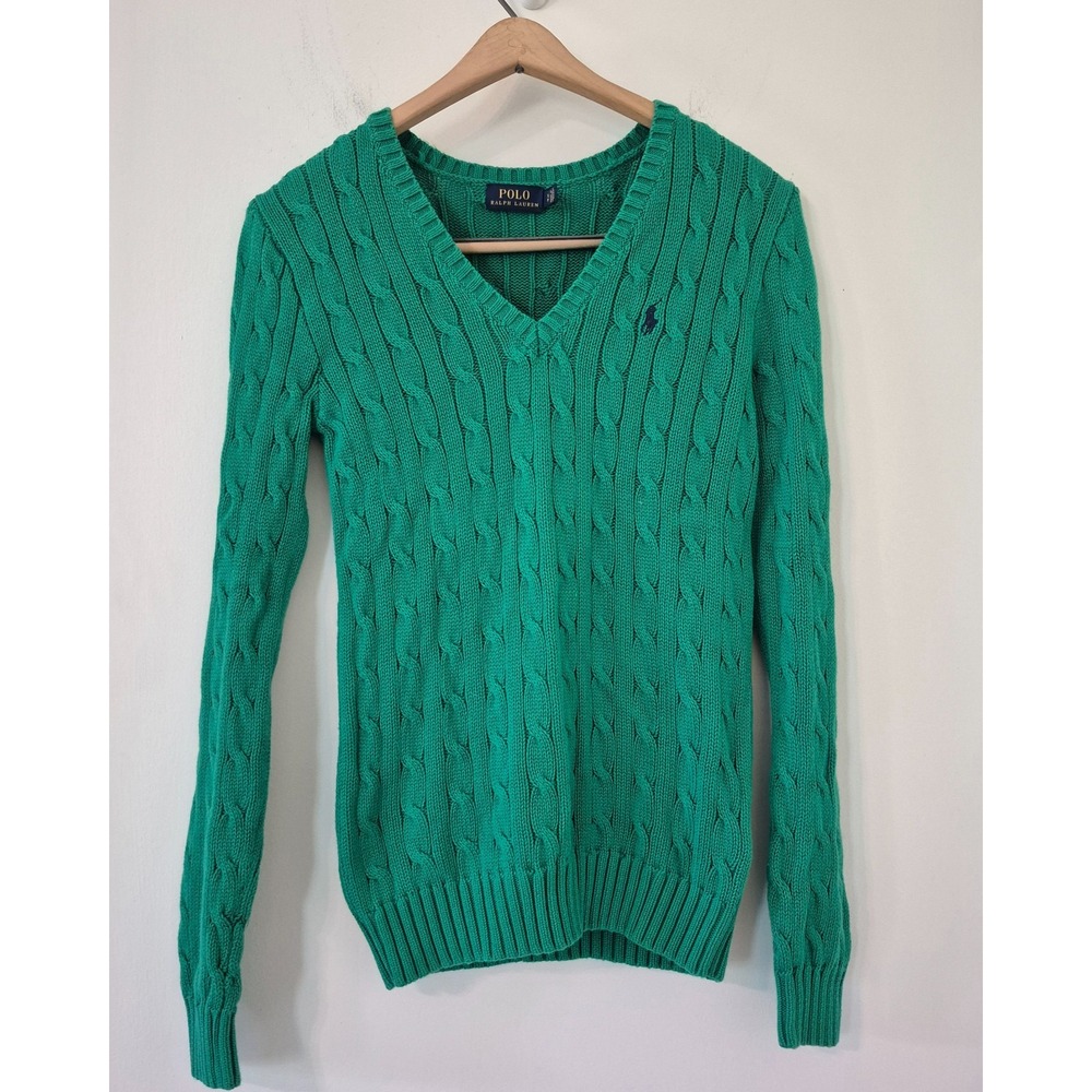 Ralph Lauren Women's Size S Cable Knit V Neck Sweater Old Money Preppy Heritage